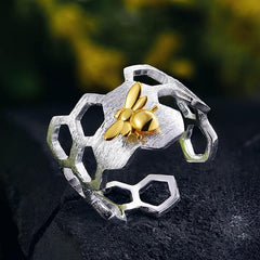 Unique Gold Bee Honeycomb Ring
