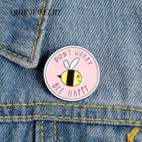 Cute Pink "DON'T WORRY BEE HAPPY" Brooch